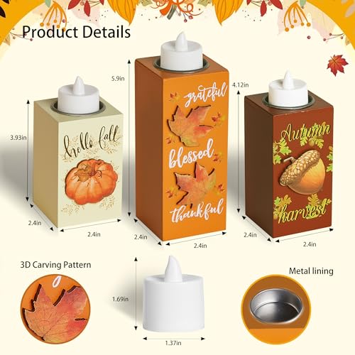 BlcTec-Thanksgiving-Decorations-Indoor-3-PCS-Thanksgiving-Wood-Candle-Holders-with-LED-Tea-Lights-3D-Carving-Craft-Candle-Centerpieces-for-Home-Table-Office-Tiered-Tray-Thanksgiving-Decor BlcTec Thanksgiving Decorations Indoor 3 PCS Thanksgiving Wood Candle Holders with LED Tea Lights 3D Carving Craft Candle Centerpieces for Home Table Office Tiered Tray Thanksgiving Decor