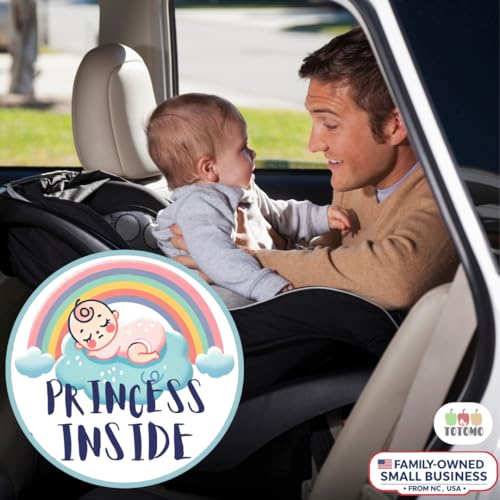 Image of TOTOMO Baby on Board Sticker for Car | Princess Inside Rainbow Sticker - Cute Pastel-Themed Car Decal, Durable Vinyl Safety Sign for Window, Bumper, or Nursery Door - Peel-and-Stick