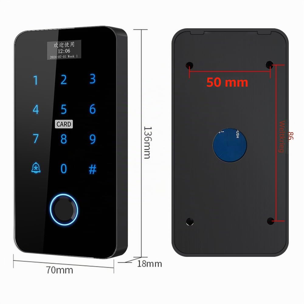 YAVIS Kit WiFi TUYA Türöffner mit Bildschirm Fingerabdruck Zugangscontroller wasserdichte Touch Tastatur RFID ID/IC NFC Kartenleser WG26/34, Elektromagnetisches Schloss 180kg, Netzteil 12V, Türglocke