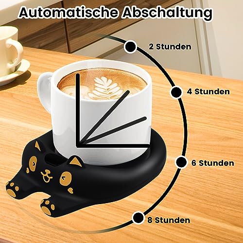 Tassenwärmer Kaffeewärmer für den Schreibtisch automatische Abschaltung, intelligenter Kerzenwärmer mit 3 Temperatureinstellungen, elektrischer Getränkewärmer für Kaffee, Kakao, Tee (Schwarz) – Bild 4
