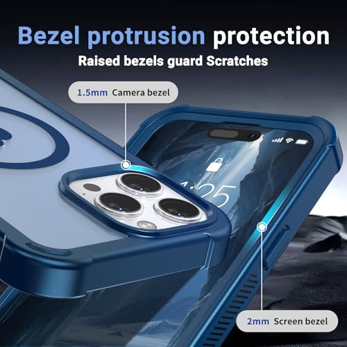 jaroco Magnetic for iPhone 15 Pro Case, [Compatible with MagSafe][Military Grade Drop Protection][Heavy Duty Protection][Non-Slip][Shockproof] 2-Layer Durable Bumper Phone Case 6.1''-Deep Blue by jaroco - Image 5
