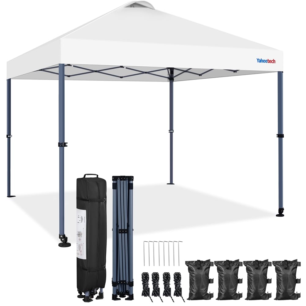 Yaheetech Tonnelle de Jardin 3x3, Tente d'Extérieur Pop-up UV 50+ avec Sac de Transport à roulettes Blanc