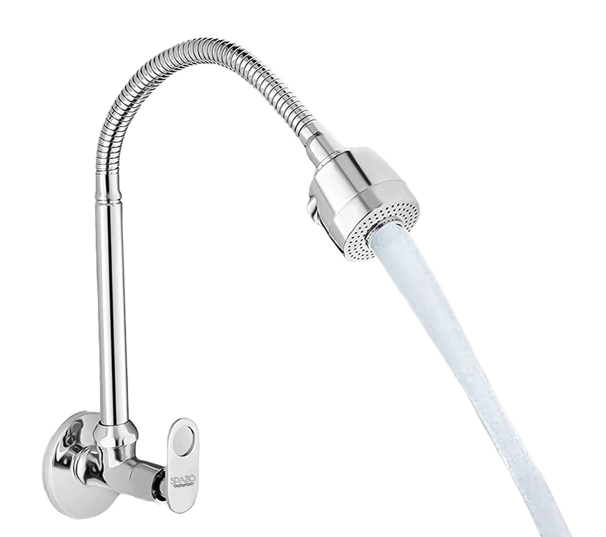 SPAZIO Prime Flexible Sink Cock/Sink Faucet with Swivel Shower Spout - Flexi Play with 360 Degree Moving Hose, Dual Flow, Hot/Cold Water Tap with Wall Flange