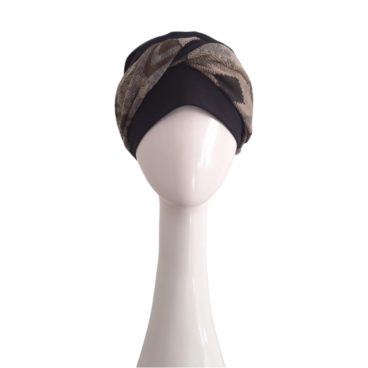 CAREBELL Turbante Elegance Zig Zag Grey para quimioterapia. Tejido de Algodón. Alopecia y pérdida de Cabello
