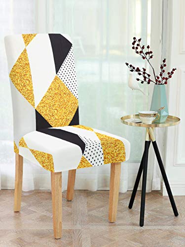 Image of Cortina Dining Chair Slipcover | Protection Chair Cover | Geometric Print, Removable, Washable | Universal Fit Super Soft Stretchy Polyester Spandex | Hotel, Marriage, Wedding | Pack of 6, Multi 10
