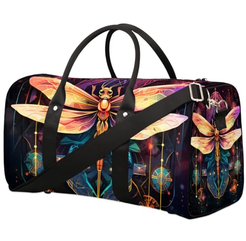 Obtravar Colorful Dragonfly Travel Duffel Bag for Women Men Waterproof Foldable Overnight Weekender Bag Large Capacity Sports Gym Bag