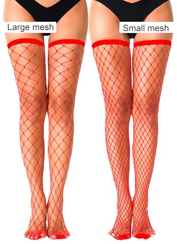 Image of VOAKOW 2 Pairs Thigh High Fishnet Stockings Sparkly Fishnet Tights for Women, Rhinestone Fishnets Stockings
