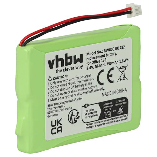 vhbw Akku kompatibel mit Ascom Ascotel Office 135pro, Office 135 schnurlos Festnetz Telefon (750 mAh, 2,4 V, NiMH)