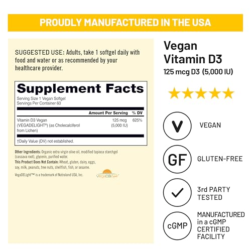 Image of NatureWise Vegan Vitamin D3 5000IU Supplement from Lichen, 60 Softgels | Immune, Muscle, & Bone Health Support - High Absorption D3 in Organic Cold-Pressed Olive Oil - Non-GMO - 2-Month Supply