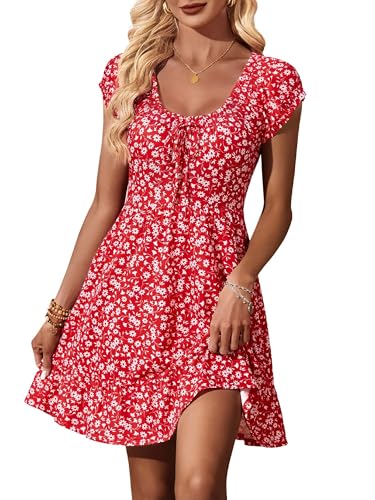 Image of HUHOT Teen Petite Women Floral Short Summer Mini Dresses with Pockets Cute Milkmaid Sundress 2026