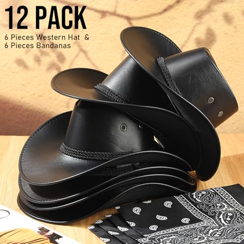 Image of Zhanmai 12 Pcs Cowboy Hat and Bandana Cowboy Cowgirl Hats Bulk Western Party Costume Halloween Accessory