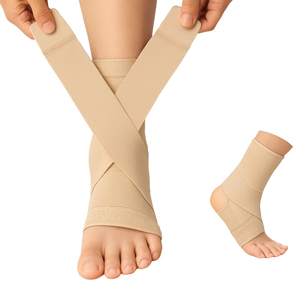 Ankle Binder Skin Color for Pain Relief | Elastic Ankle Support Wrap Designed to Improve Balance, Reduce Strain and Provide All Day Comfort (Size – L, Skin)-picture-33