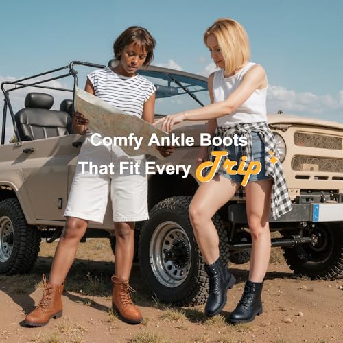 Vepose Women's Ankle Boots Lace up, Flat Fashion Combat Booties Low Heel2