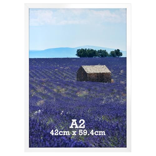 Vasemouh A2 Picture Frame White Single Aluminium 42x59.4CM Poster Frame Horizontal or Vertical Wall Mounting for Home Office Gallery