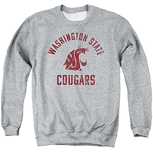 Washington State University Official One Color Logo Unisex Adult Crewneck Sweatshirt,Athletic Heather, Large