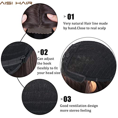 Perruque de cheveux raides brune pour masquer la perte de volume capillaire - 5