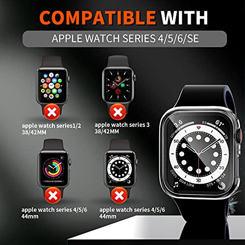 Image of LK Case for Apple Watch SE3 /SE2 /SE 44mm Series 6 /5 /4 with Screen Protector | 2Pack Touch Sensitive Ultra-Thin Bumper Full Protective Cover Hard PC Case Tempered Glass for iWatch 44mm, Clear