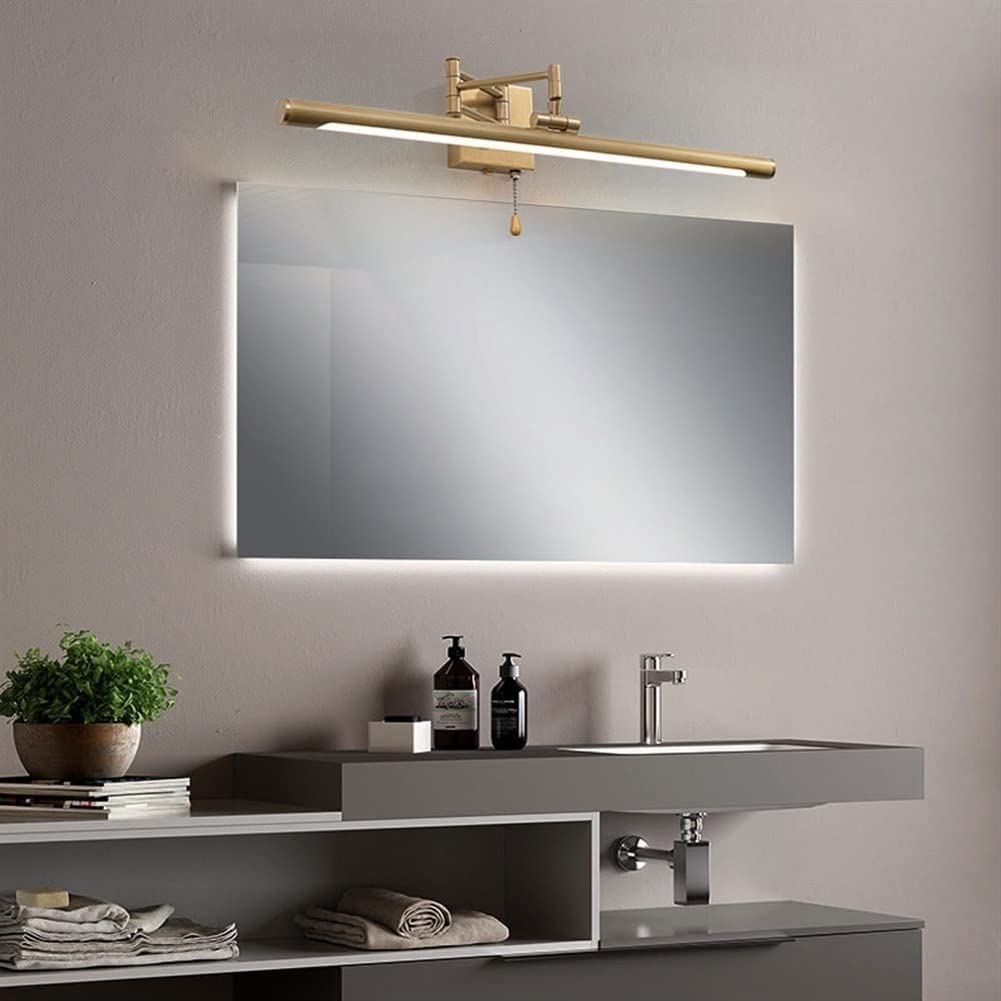 Miedziane lustrzane przednie lampy, liniowa lampa łazienkowa LED lampa toaletkowa, regulowany kinkiet z lustrem z łańcuchem pociągowym, lampy żyrandolowe, 100 cm