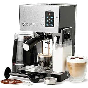 EspressoWorks 19-Bar Espresso, Cappuccino and Latte Maker 10-Piece Set – Brew Cappuccino and Latte with One Button – Espresso Machine with Milk Steamer 1250W – Coffee Gifts (Silver)