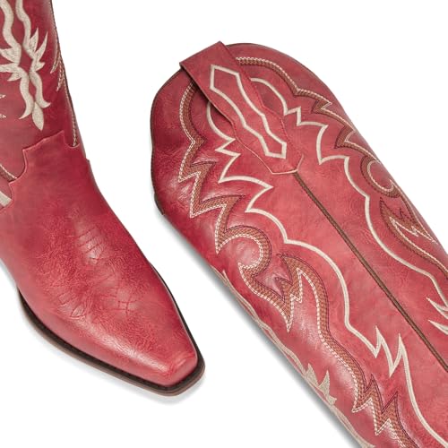 wetkiss Black Cowboy Boots for Women Knee High Cowgirl Tall Boots with Classic Retro Embroidered Chunky Heel Slip On Pointed Toe Womens Western Boots for Girls Ladies3