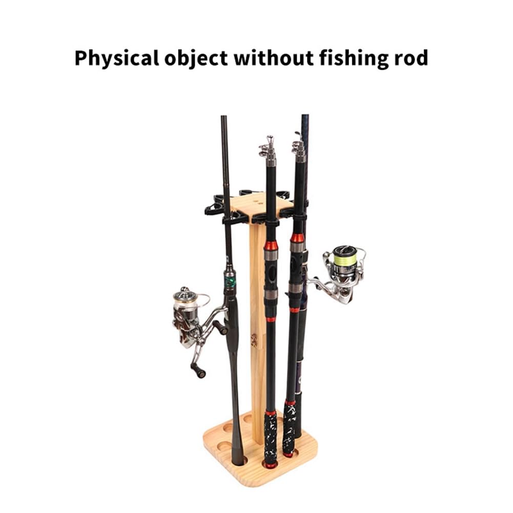 Supporto verticale per canne da pesca in legno a 8 scomparti, ideale per chalet o barca.