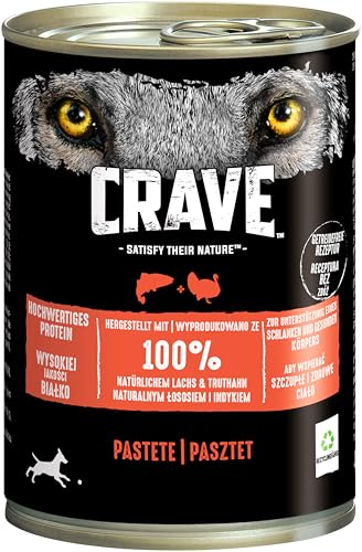 Crave Adult Hundenassfutter Pastete mit Lachs & Truthahn, 6 Dosen, 6x400g – Premium Hundefutter nass mit hohem Proteingehalt und ohne Getreide, hergestellt mit 100 Prozent natürlichem Lachs & Truthahn