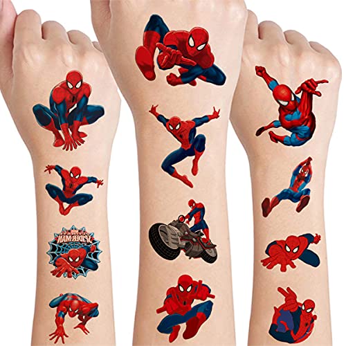 8 Sheets Spiderman Temporary Tattoos for Kids, Spiderman Birthday Party Supplies Favors Cute Fake Tattoos Stickers Spider-Man Party Decorations for Kids Boys Girls School Rewards Gifts