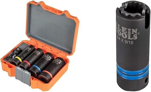 Klein Tools Juego de llaves de impacto (5 piezas) + enchufe de impacto ranurado (3/4 y 9/16 pulgadas)