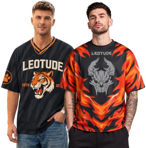 Image of LEOTUDE Men's Fire Flame and Skull Graphic Printed Oversized Polyester