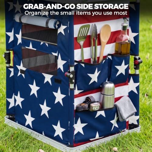 EAGLE PEAK Mesa Plegable de Camping Exterior con Gran Organizador de 3 Niveles y Bolsillos Laterales, Cocina Portátil de Aluminio, Bandera Americana miniatura 4