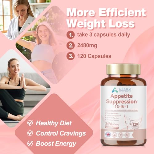 Appetite Suppressants for Women, 13 in 1 Fat Burner 2480mg Natural Formula with White Kidney Bean Extract, Glucomannan, Apple Cider Vinegar, Vitamins B6 & B12, Green Tea Extract, 120 Capsules - Image 6