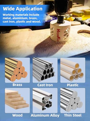 Image of HIGHFIRE Bi-Metal Hole Saw Kit, 7-Piece Hole Saw Set 7 /8 inch,1 inch,1-1 /8 inch,1-1 /4 inch and 1-1 /2 inch Hole Saw with Mandrels for Metal, Wood, Plastic, PVC and Drywall