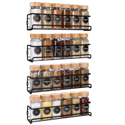 Fihco 4 Pièces Étagères à Épices, Étagère de Rangement de Cuisine, Organisateur d'Épices Murale, Métal, Sans Percage, Idéal pour Cuisine et Armoire,...