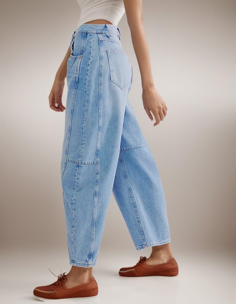 Kedera Women's Barrel Jeans Wide Leg Jeans Baggy Boyfriend Denim Pants Y2K Horseshoe Trousers School Relaxed Jeans - Image 2