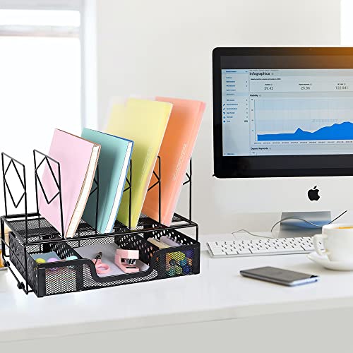 Safco | 3223 | Wave Desk Accessory - Desktop File Organizer With 7 Vertical Sections & Letter-Size Paper Tray