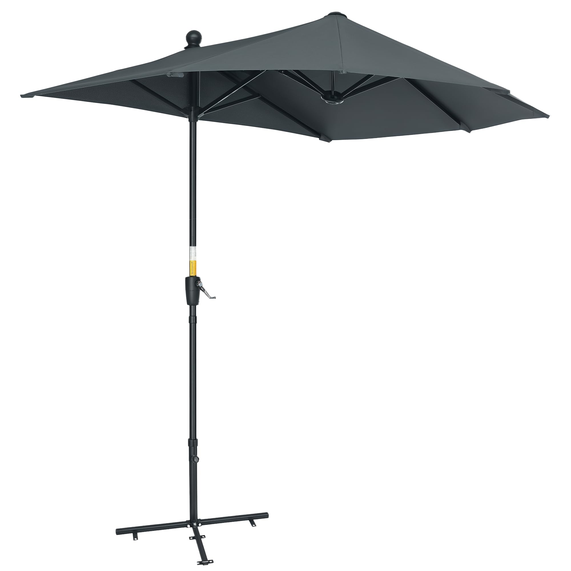 Outsunny Ombrellone da Giardino Parete e Muro 2x1.9 m Anti UV | Apertura a Manovella, Ombrellone Mezzaluna Doppio, 7 Stecche, Supporto a Croce in Acciaio, Poliestere 180g/㎡, Balcone