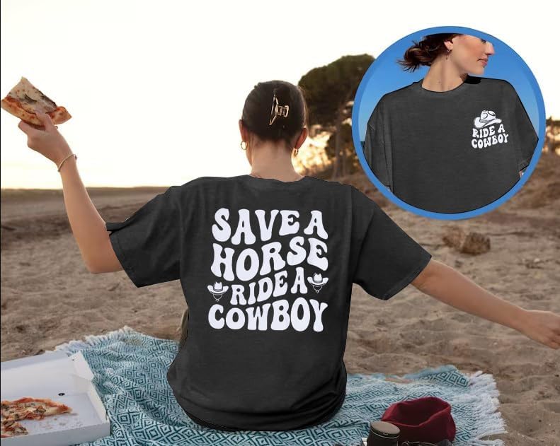 Hold Your Horses T Shirt Women Funny Rodeo Graphic Tees Vintage Cowboy Vacation Short Sleeve Shirts Tops - Image 5