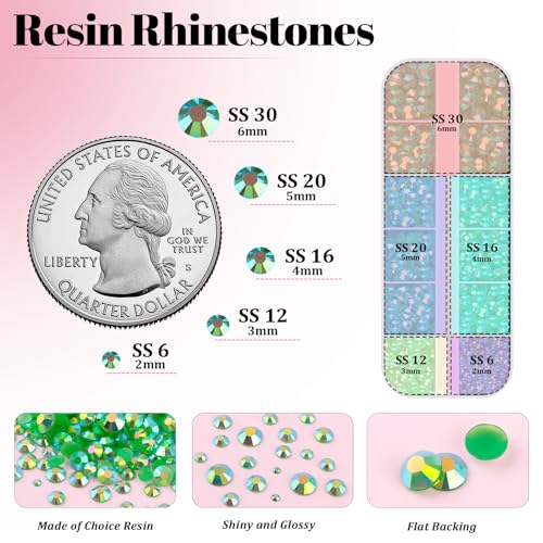 Image of Resin Rhinestones for Crafting with 3Pcs 10ml B7000 Jewelry Glue, 2 Boxes Dark Green AB Flatback Gems Crystals Diamond for Bedazzling Crafts DIY Nail Art Makeup,Gems for Clothing Tumblers Shoes
