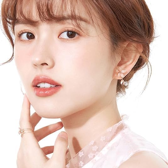 Cherry Blossoms Stud Earring for Women, Cute Cherry Pink Flower Earrings Rose Gold Plated Birth Month Flower Drop Dangling Jewelry for Women - Image 3