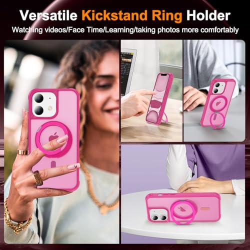 Image of Compatible with iPhone 11 Case with Stand 6.1 inch,Rose Red | Matte Translucent Phone Case for iPhone 11,360 Magnetic Ring Stand,Compatible Mag-Safe,Military Grade Protection