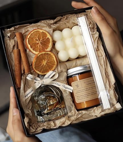 Candles Gift Set. Scented Candle and Aroma Reed Diffuser Set. Aromatherapy. Candle Set for Easter, Housewarming, Birthday, Women and Men. Present for Mom, Dad. Aroma Set. Lavender Candle (Lavender)