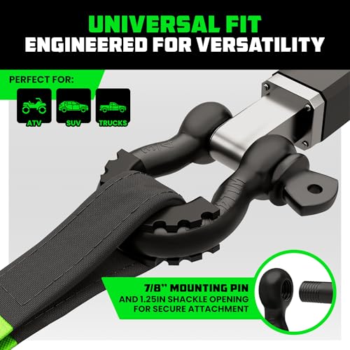 Image of Rhino USA D Ring Shackles (2-Pack) - 41,850lb Break Strength - Heavy Duty 3 /4 inch Clevis Shackle with 7 /8 Pin for Towing & Off-Road Use - Pairs with Tow Strap for Vehicle Recovery (Matte Black)