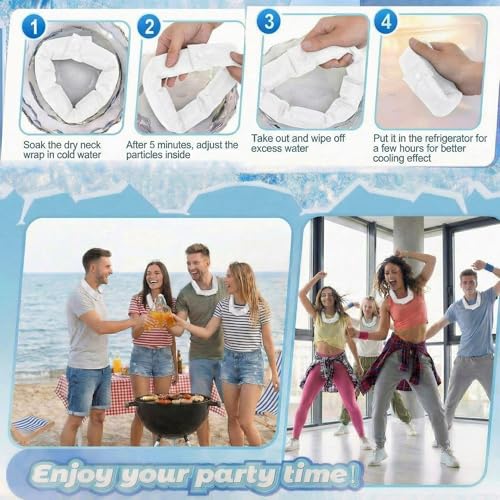 Image of Cozypower 6 Pcs Cooling Neck Wraps with Button Cooling Bandana Neck Cooler Scarf for Hot Weather Ice Neck Wrap Summer Outdoor