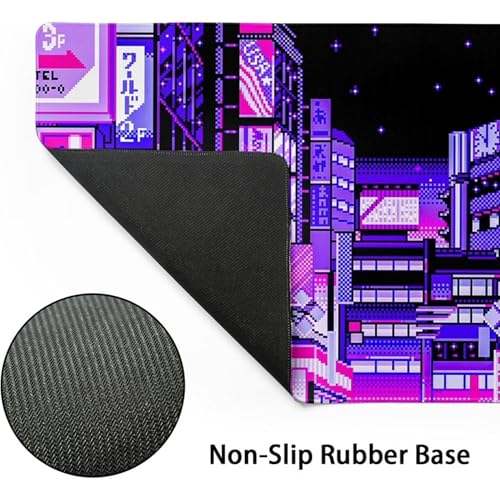 Image of Printed Gaming Mousepad - Premium Stitched Edges, Smooth Surface,Size 11x23 inches, Non-Slip Rubber Base - Ideal for Office & Gaming Setup (Dark Purple Tokyo Street Pixel)