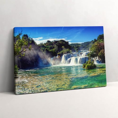 Peinture sur toile art mural paysage forêt cascade tableau photo 60x40