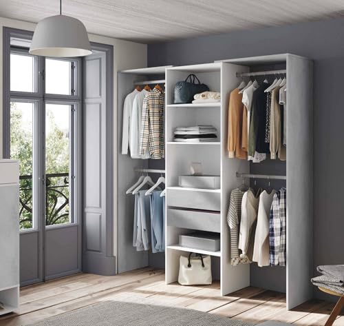 Dmora Guardaroba Grande Miramar, Struttura per Cabina Armadio, Armadio Aperto Senza Ante, 179x50h202 cm, Bianco e Cemento