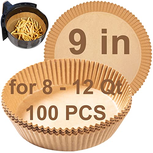 Madmedic Large Air Fryer Liners Unbleached Air Fryer Disposable Paper Liner 9 Inch Round 8Qt To 12 Qt 100Pcs Nonstick Parchment Paper Greaseproof Air Fryer Liners Disposable For Ninja Air Fryer #TOP18
