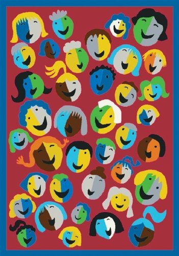 Joyful Faces Red 5 ft.4 in. x 7 ft.8 in. Oval WearOn Nylon Machine Tufted- Cut Pile Just for Kids Rug