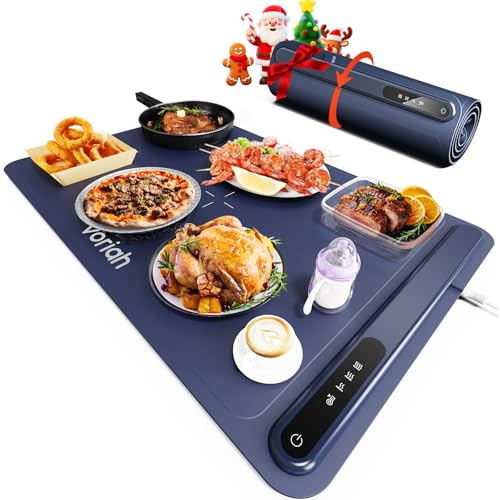 Warming Mat for Food, Voriah Electric Warming Tray with 3 Temp Settings & Auto Shut-Off, Food Warmer with Thick Silicone Surface to Keep Food Warm at Buffet, Parties, and Family Use（Dark Blue）
