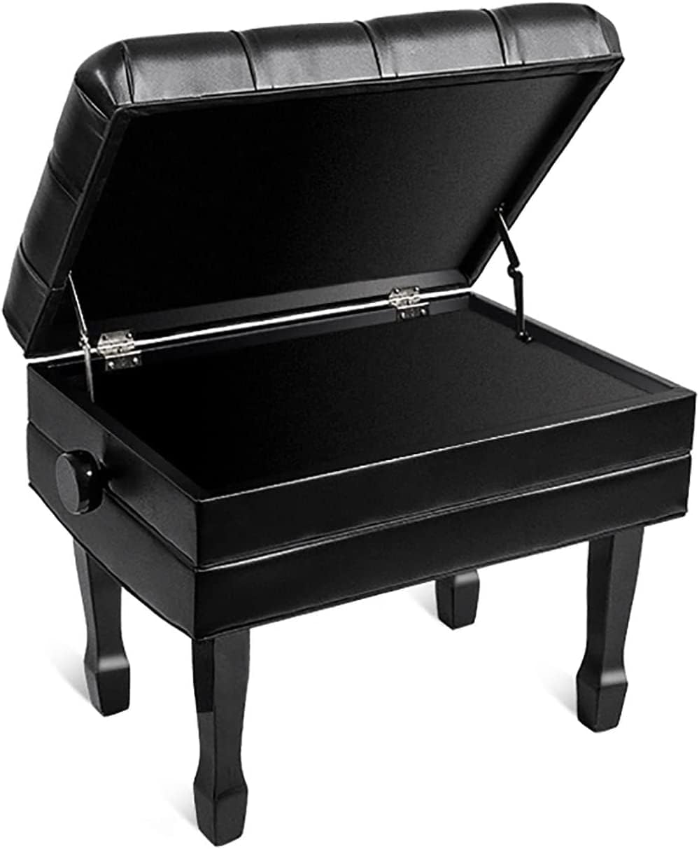 Ława do pianina Solo, regulowana ława do pianina z wodoodporną podkładką i eleganckimi nogami w kształcie podkowy, 61 x 43 x 48-58 cm, odpowiednia do ćwiczeń muzycznych